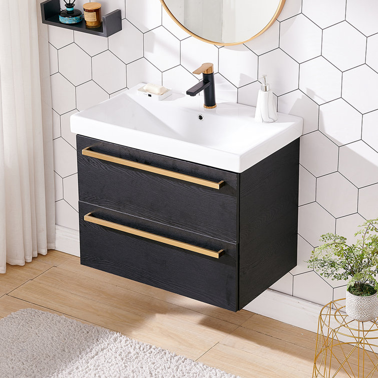 Mercer41 Gergory 30'' Wall Mounted Single Bathroom Vanity with Ceramic